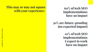 worderist.com
|
@hannah_bo_banna
60% of tech SEO
implementations
have an impact
30% are future-prooﬁng
(no expected impact...